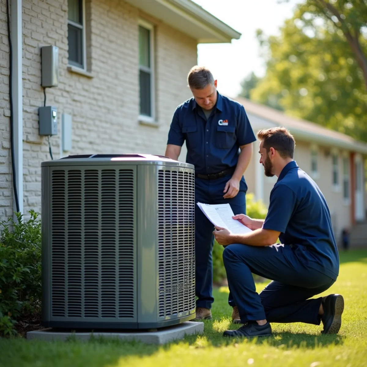 New central air conditioner condenser installed beside a Chicagoland home