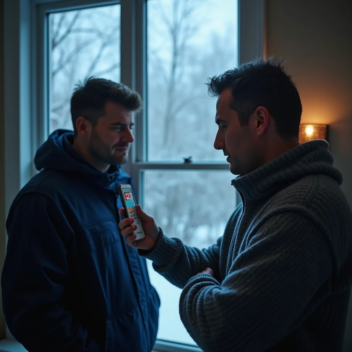Frost-covered window of a Chicago home during a polar vortex with a failed furnace